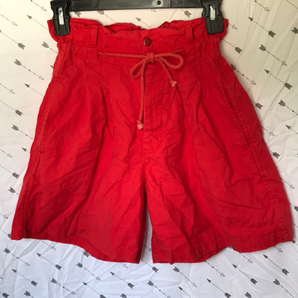 Vintage Red Tie Front High Waist Shorts